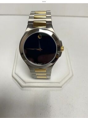 Movado Two-Tone Gold and Silver Bracelet Watch with Black Dial